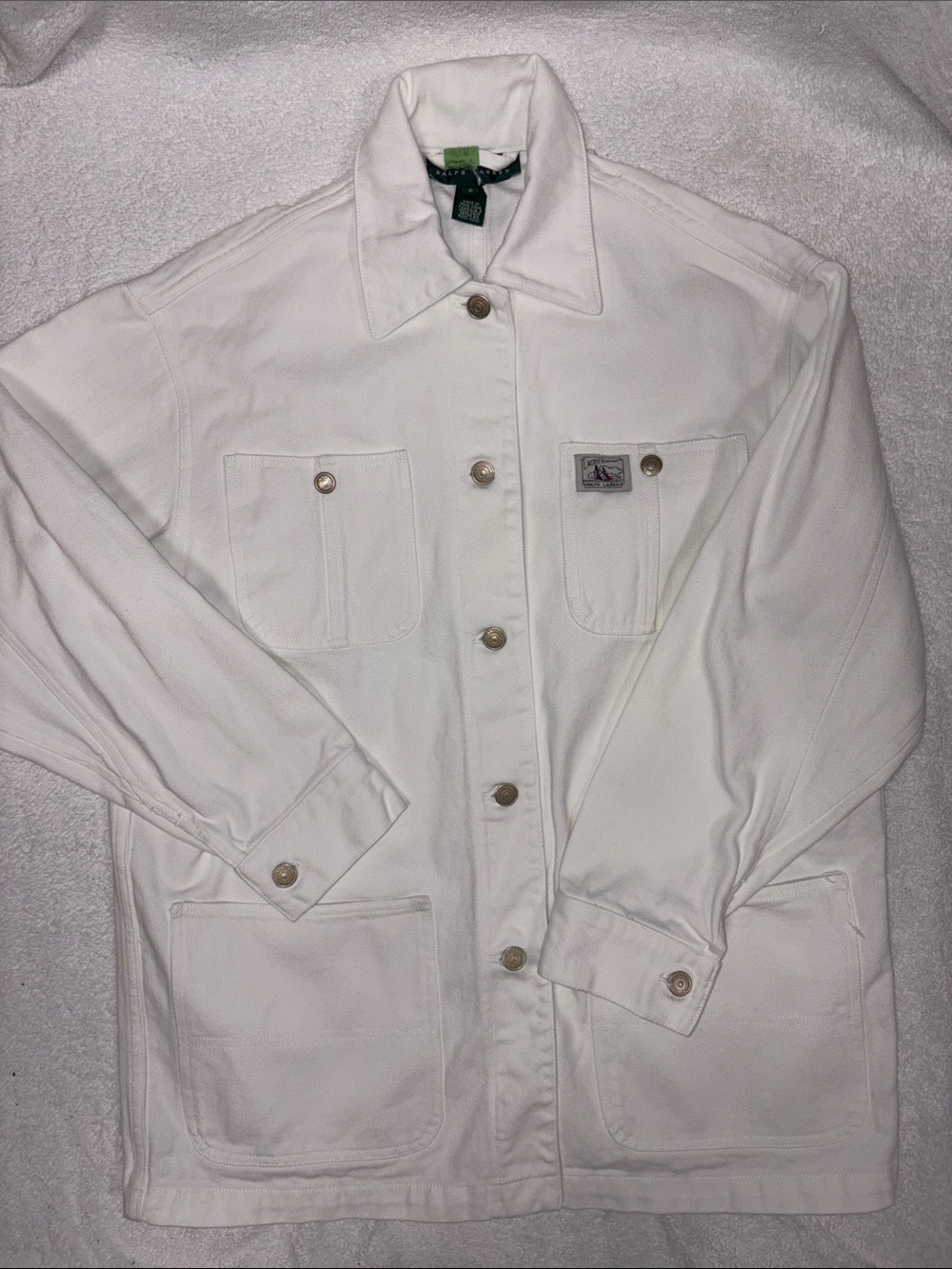 Ralph Lauren White denim Jean Military-Style Field barn Jacket size small